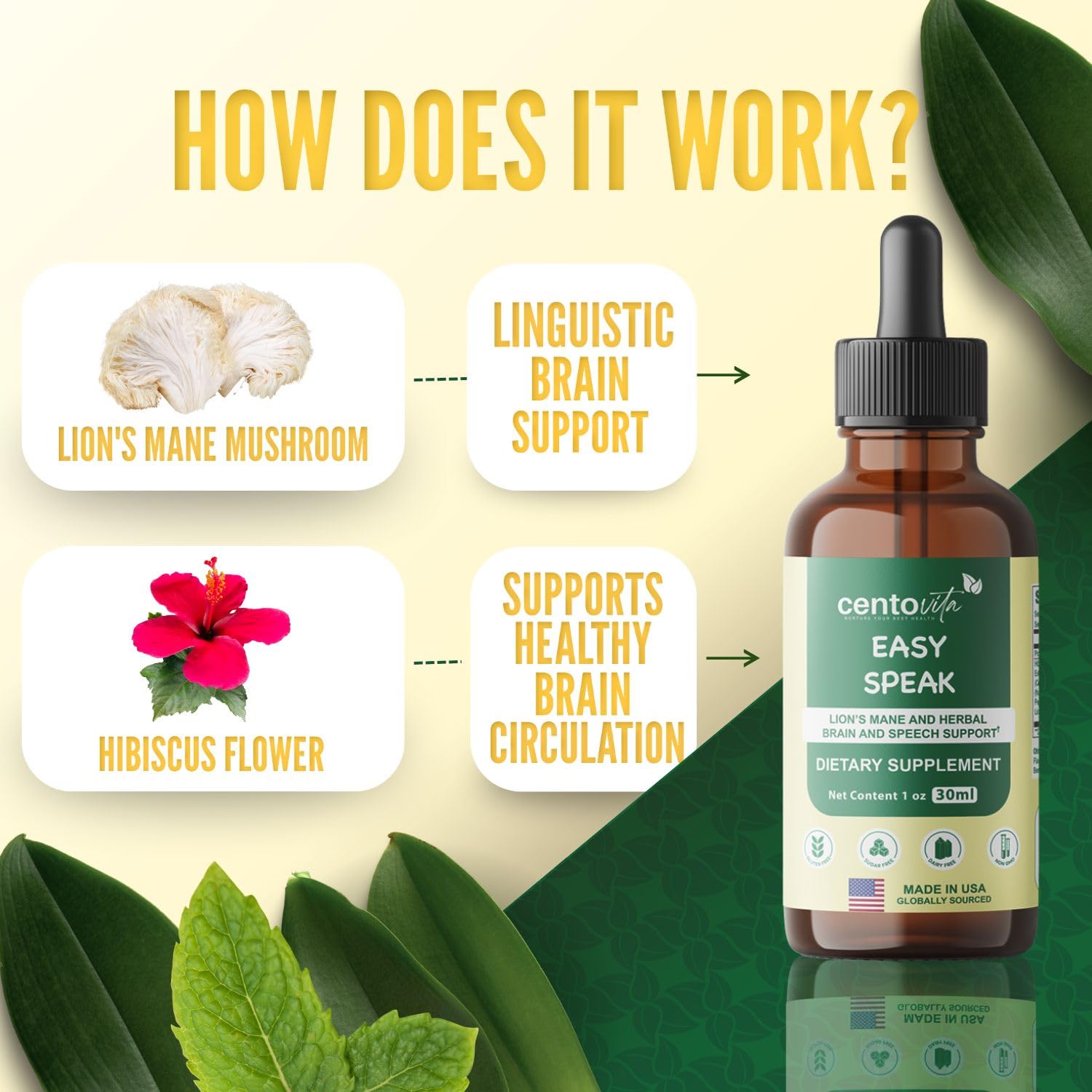 Close-up of Easy Speak Brain Boost liquid supplement for children