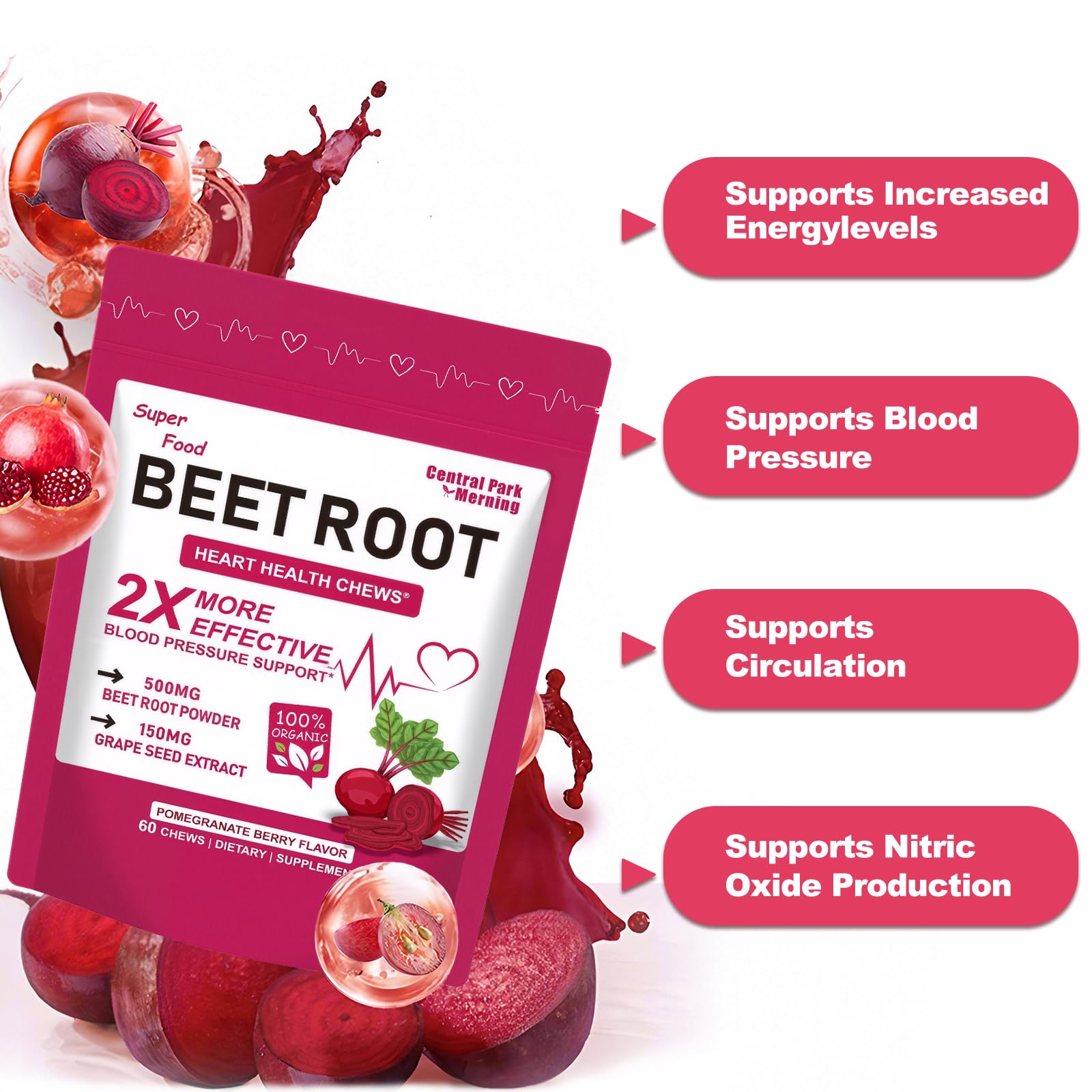 Close-up of 2-in-1 beet root powder and grape seed extract formula