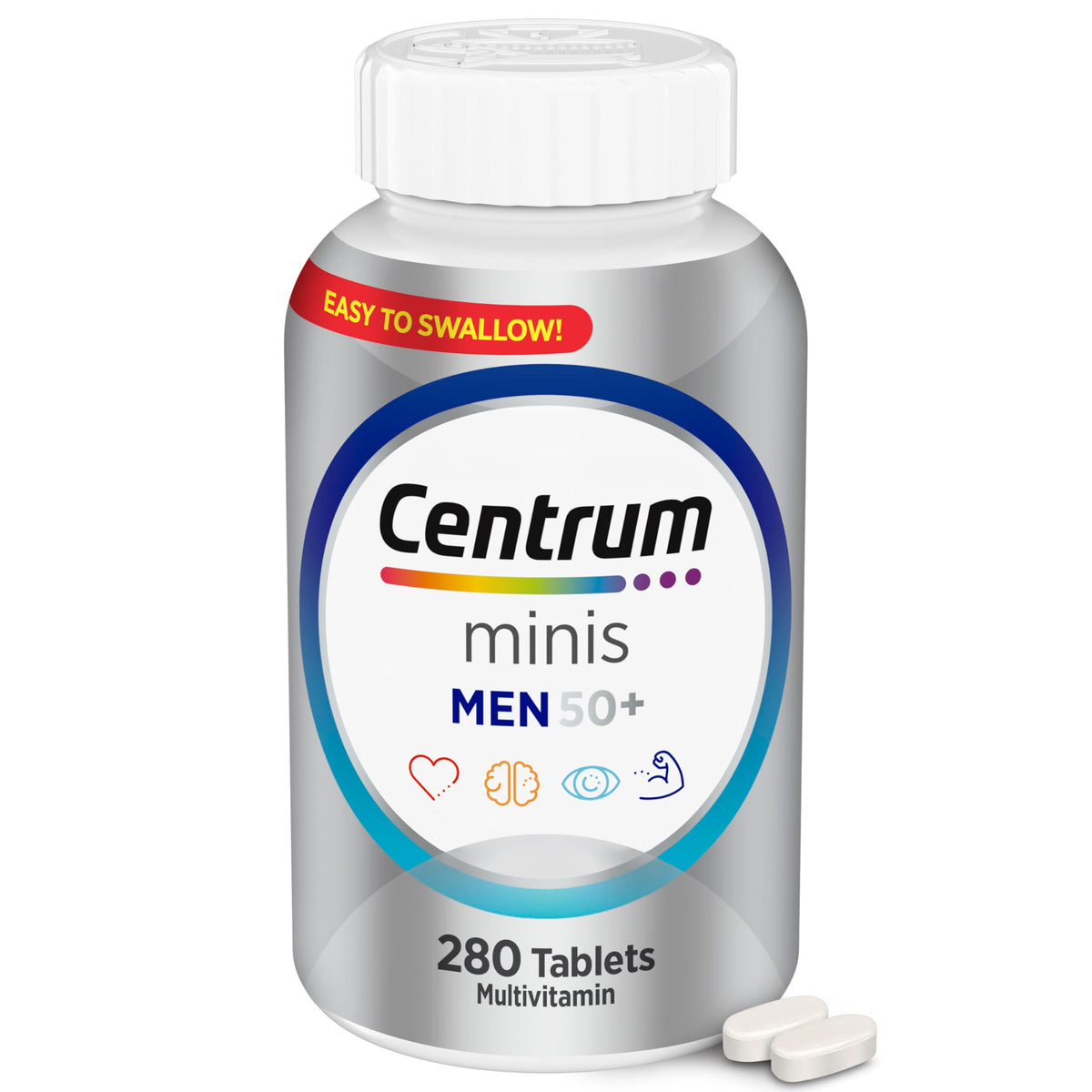 Front view of Centrum Minis Silver Multivitamin for Men 50+ 280-count bottle