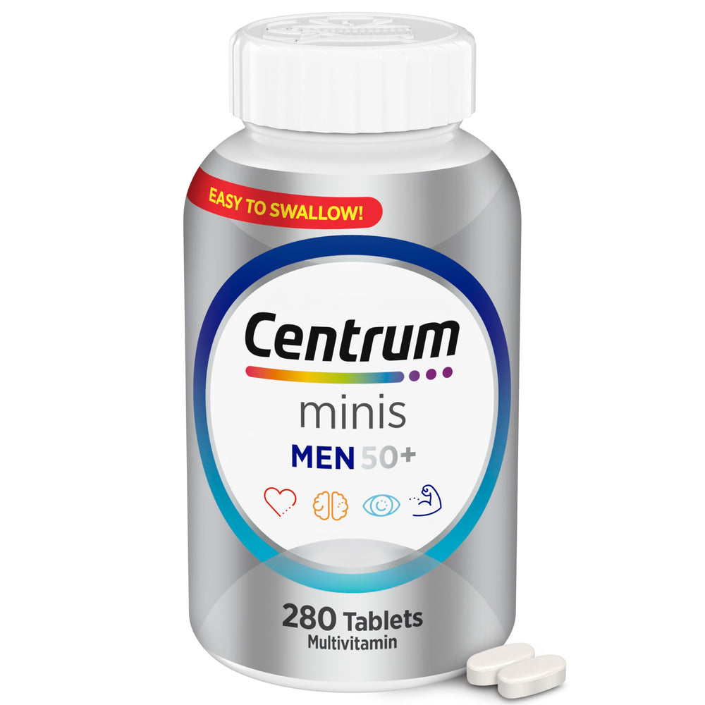 Front view of Centrum Minis Silver Multivitamin for Men 50+ 280-count bottle