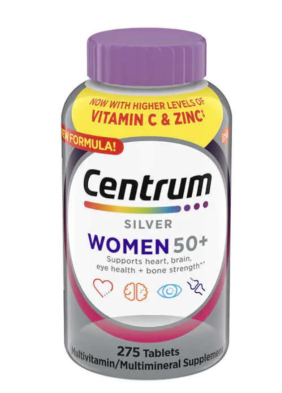 Front view of Centrum Silver Women 50+ Multivitamin bottle with 275 tablets