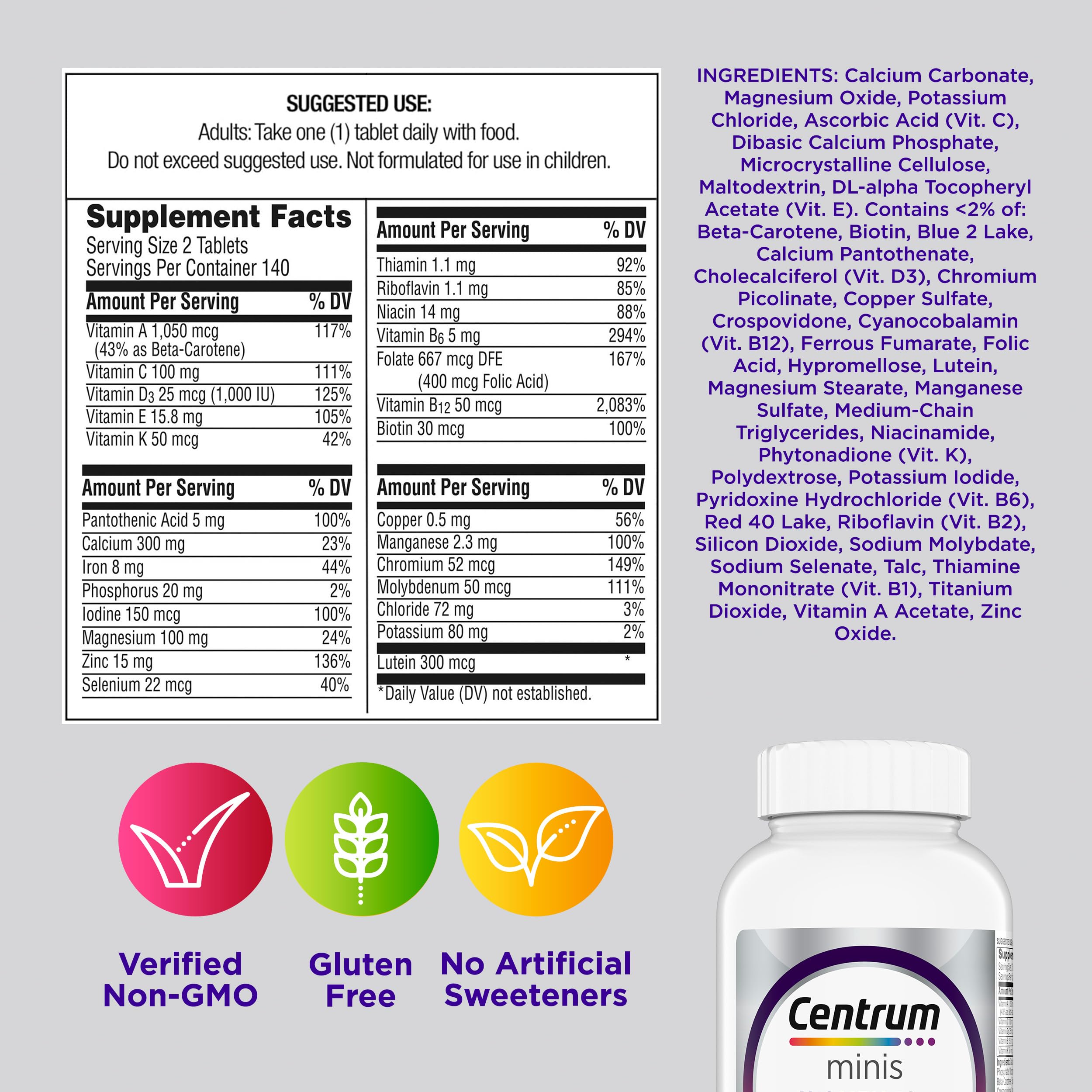 Non-GMO and gluten-free certification icons on packaging