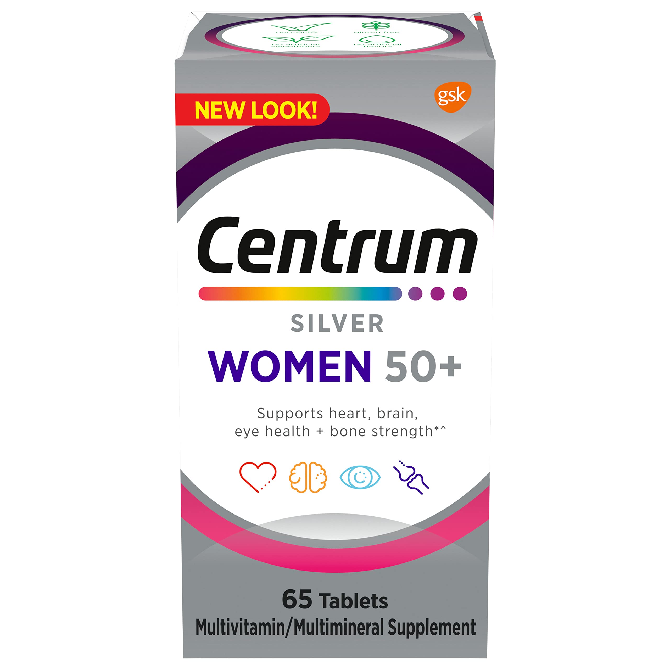 Centrum Silver bottle front highlights immune and bone support.