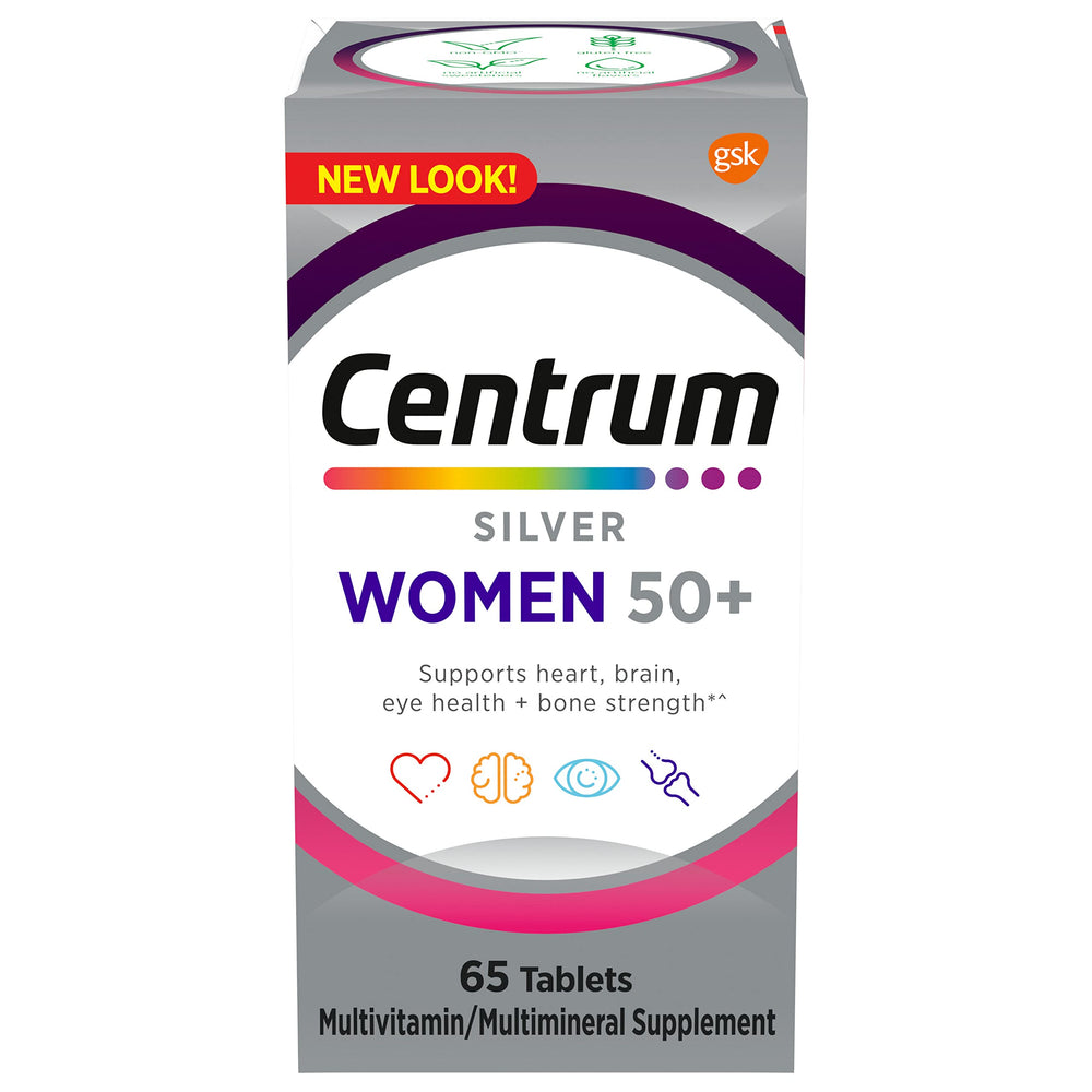 Centrum Silver bottle front highlights immune and bone support.