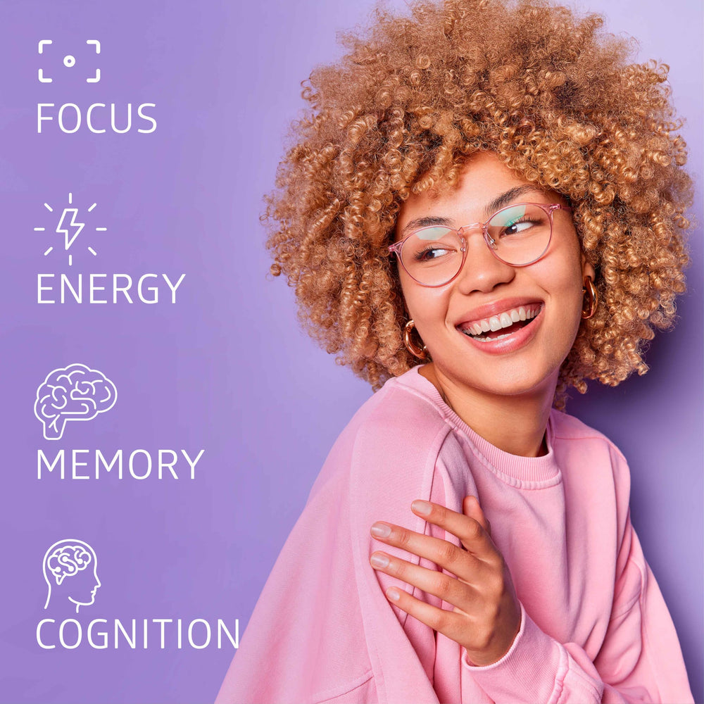 Graphic of key ingredients including Folate, NADH, and B vitamins