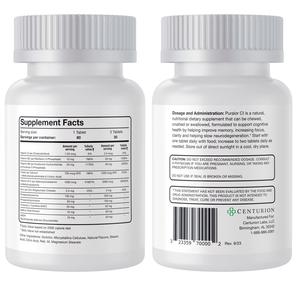 Centurion Puralor CI Brain Supplement label