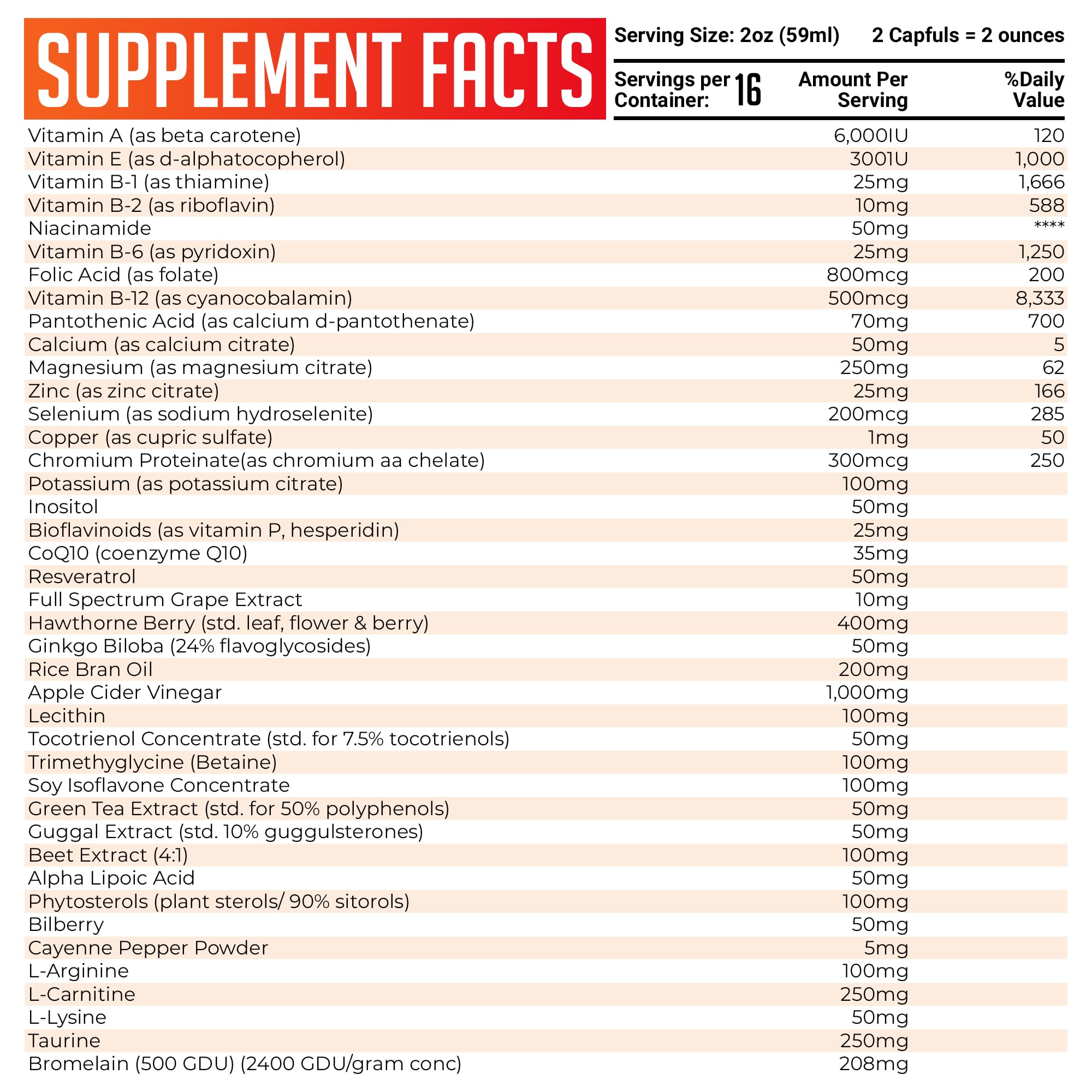 Nutrition label highlighting 40 natural nutrients