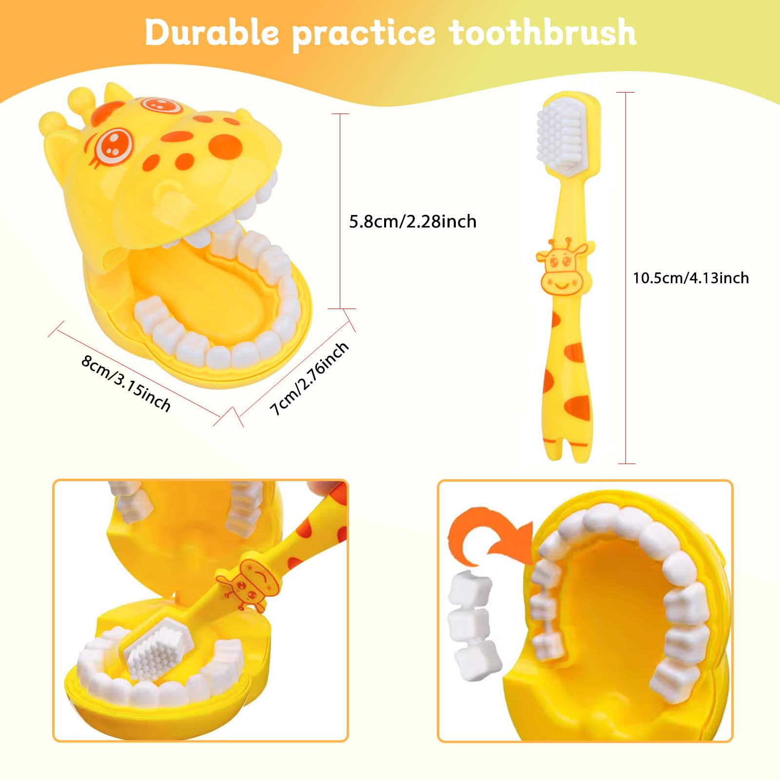 Friendly cartoon giraffe dental toy set for brushing practice