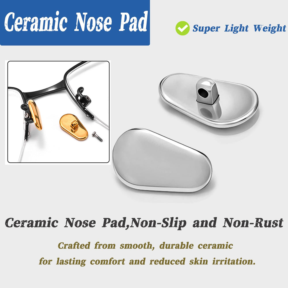 Close-up of teardrop-shaped gold ceramic nose pad