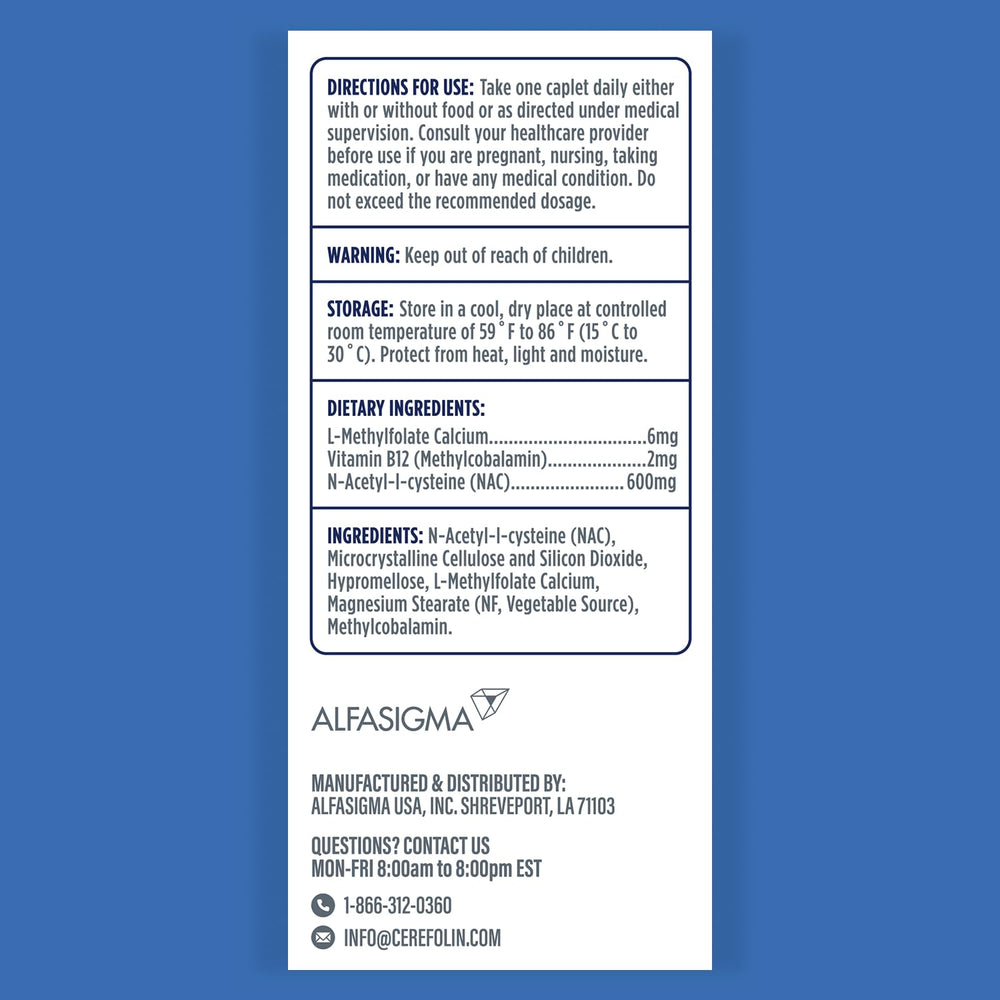 Close-up of L-Methylfolate, B12, and NAC ingredients