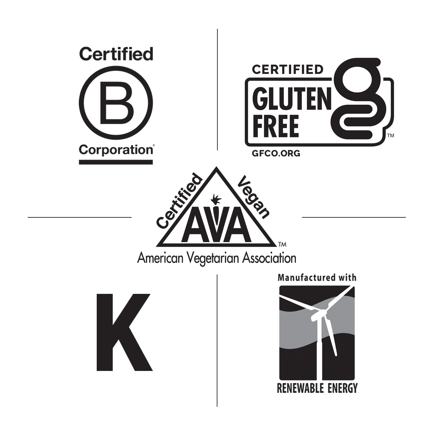 Certified Non-GMO, Gluten-Free and Vegan symbols on packaging