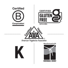Certified Non-GMO, Gluten-Free and Vegan symbols on packaging