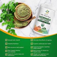 Moringa powder being added to a smoothie