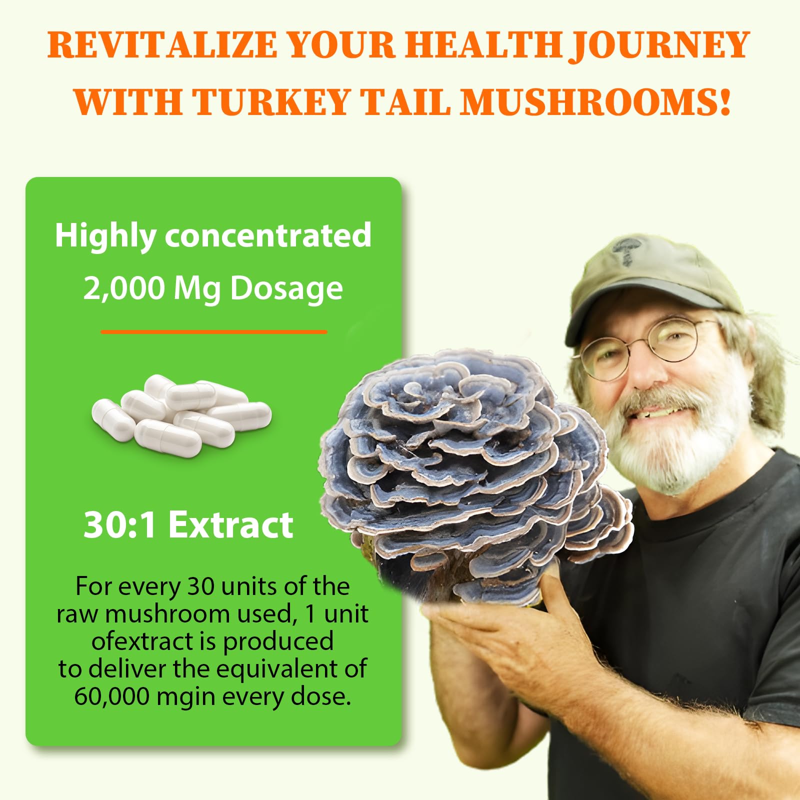 Certified organic non-GMO turkey tail mushroom packaging