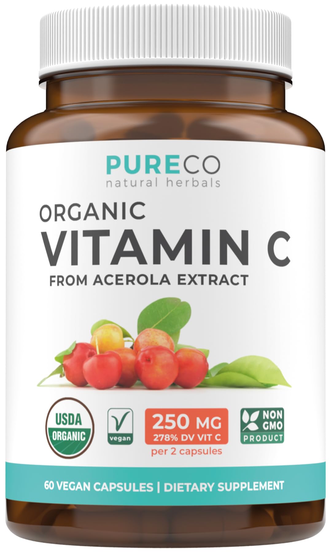 Certified organic vitamin C supplement with acerola cherry