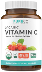 Certified organic vitamin C supplement with acerola cherry
