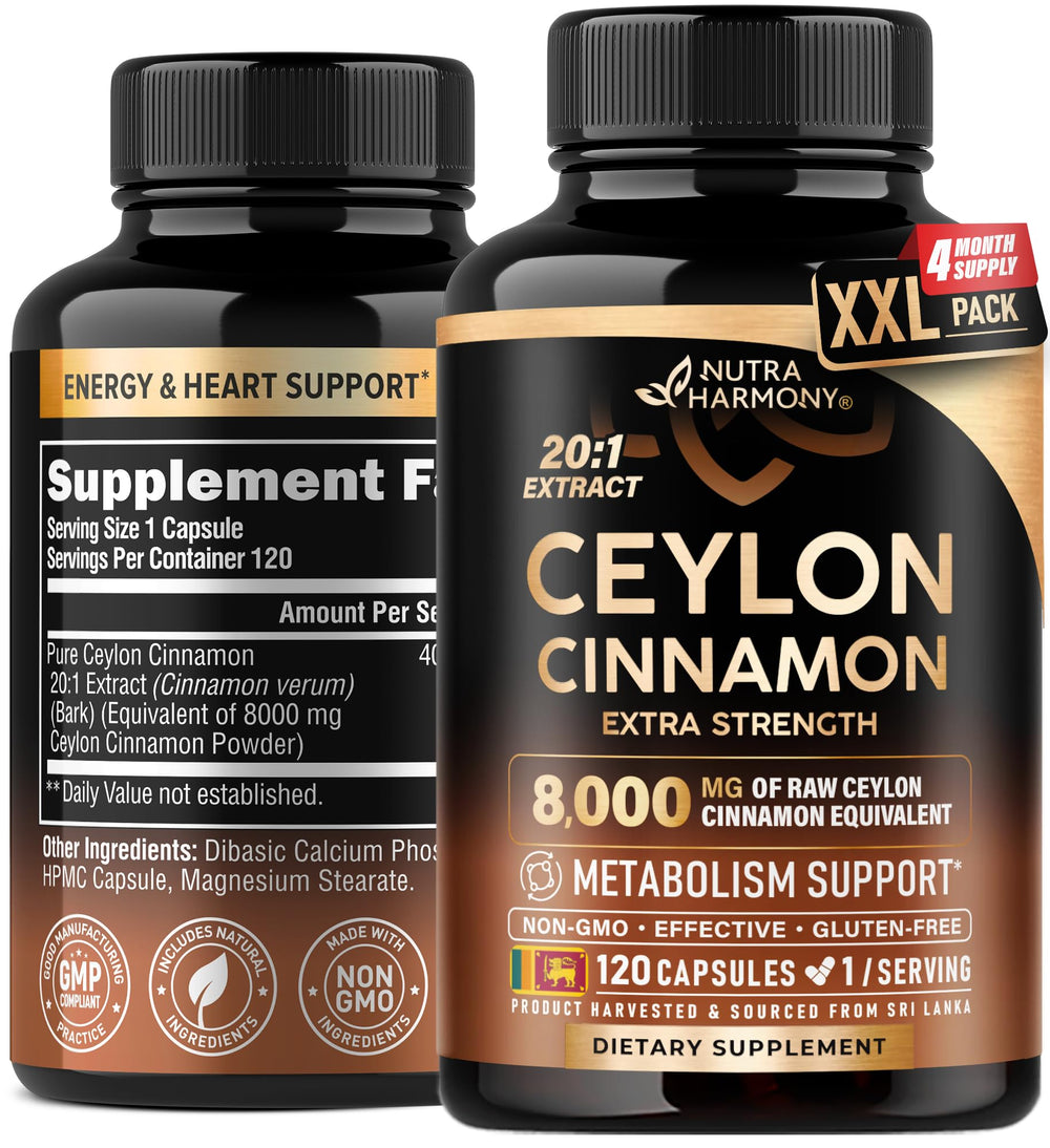 Ceylon Cinnamon Capsules bottle with label on wooden background