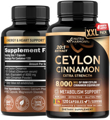 Ceylon Cinnamon Capsules bottle with label on wooden background