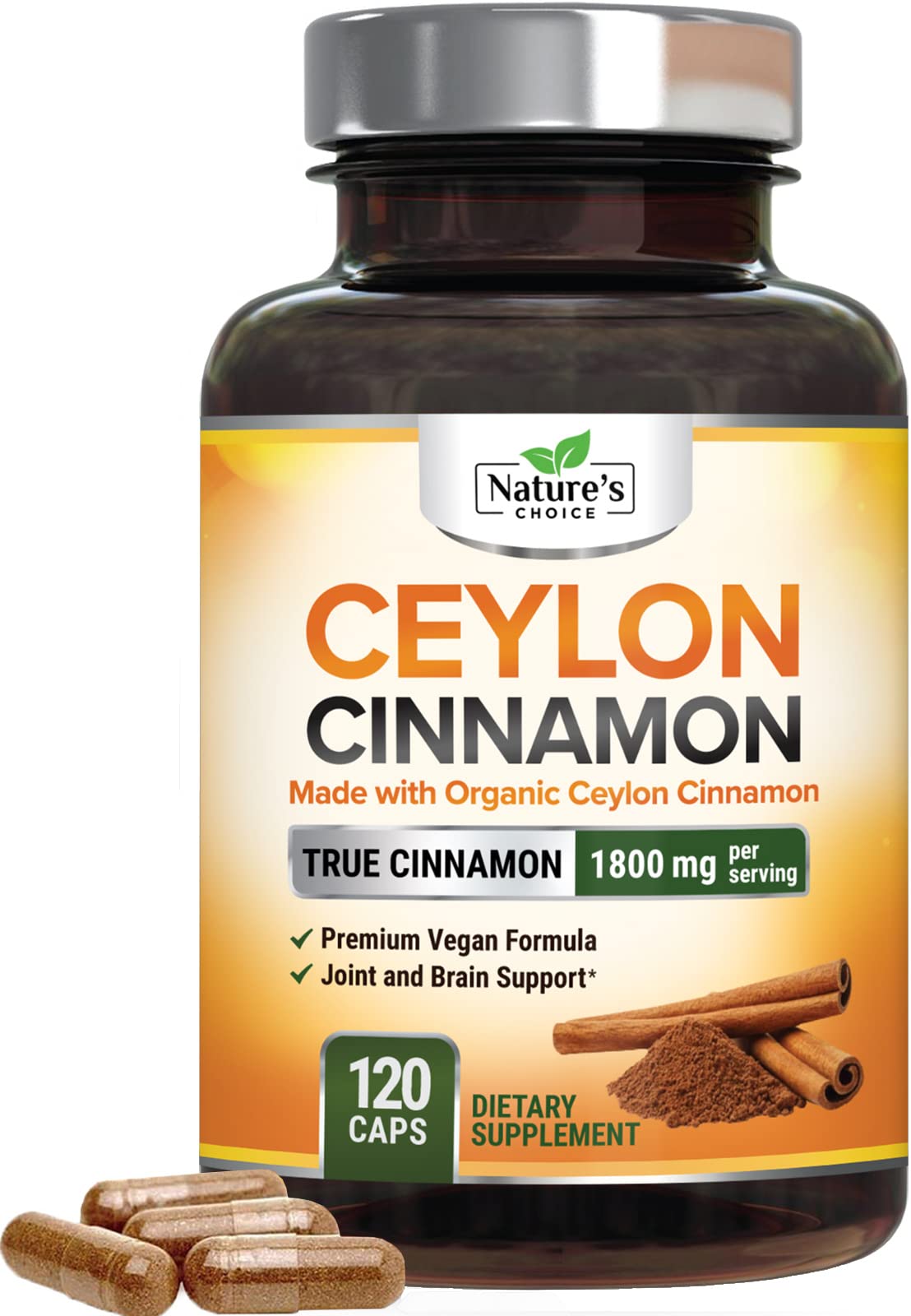 Bottle of Ceylon Cinnamon Capsules 1800mg - 120 count
