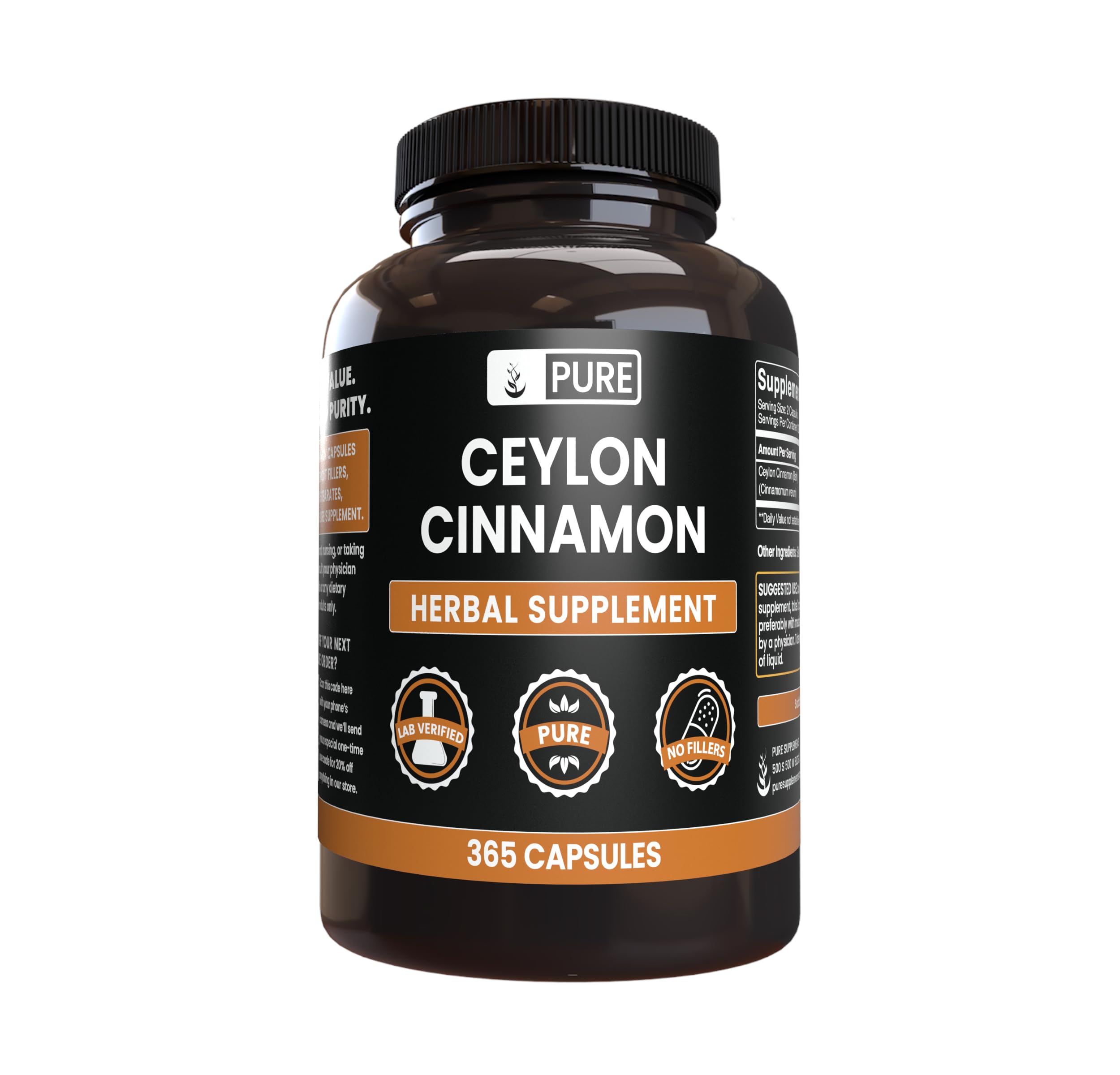 Bottle of Ceylon Cinnamon capsules
