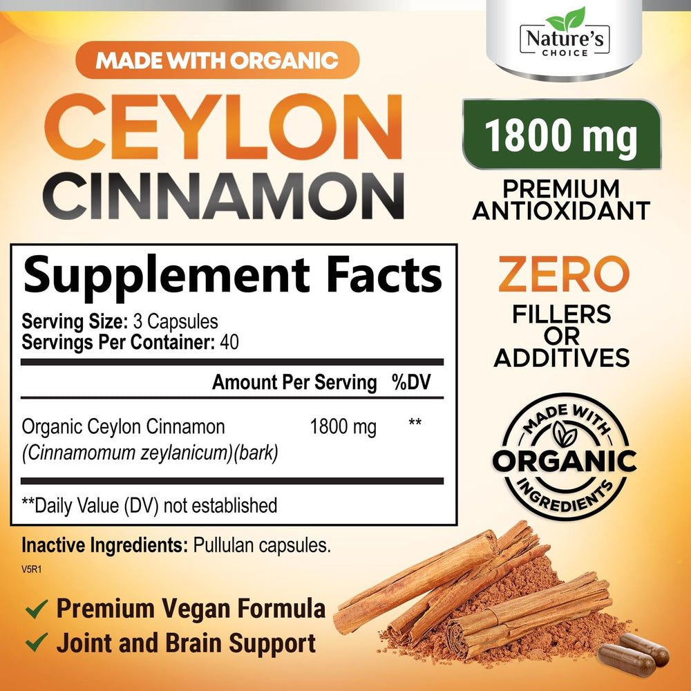 Ceylon Cinnamon Capsules label showing Organic certification