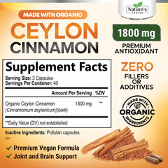 Ceylon Cinnamon Capsules label showing Organic certification