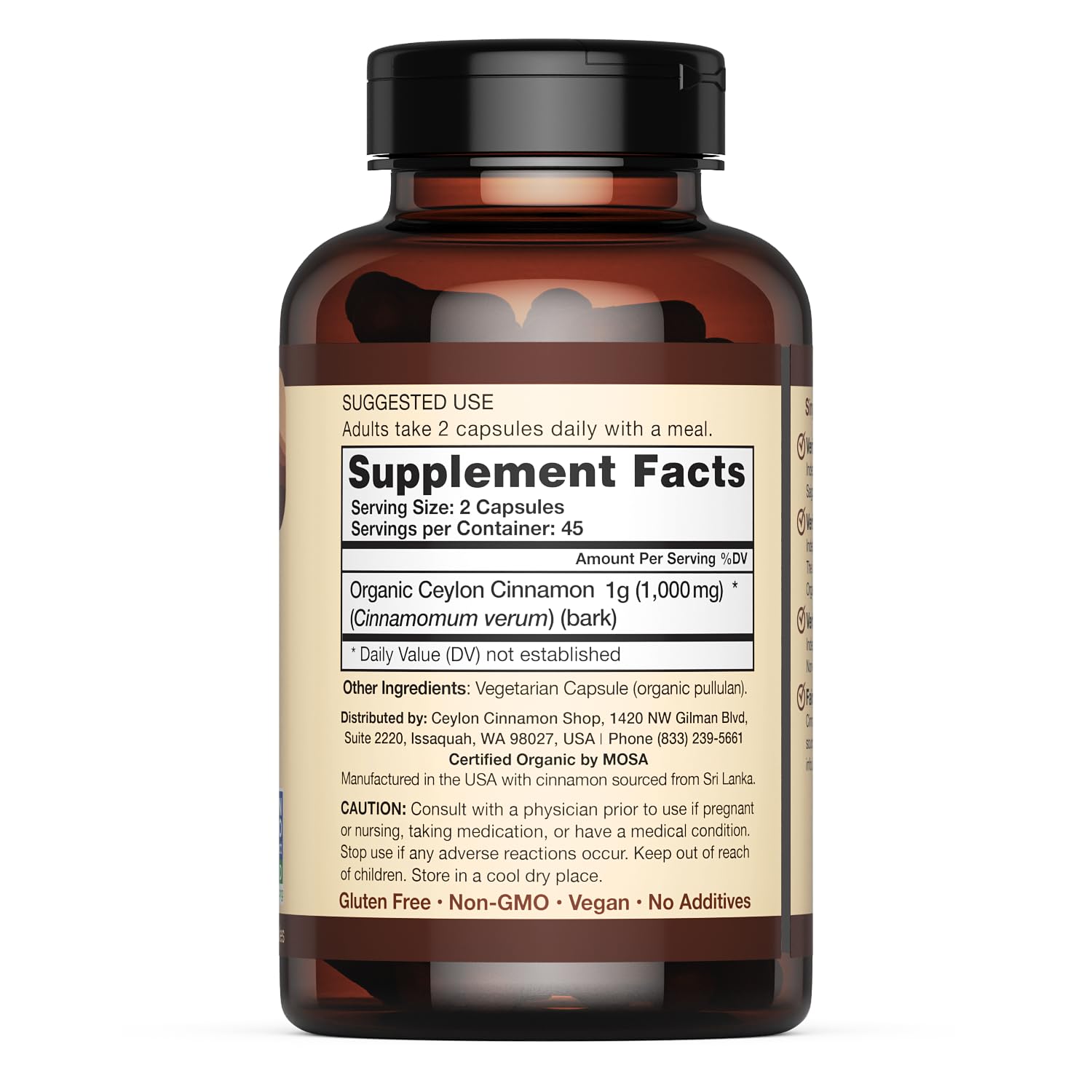 Certified authentic Ceylon cinnamon seal and Purity-IQ label