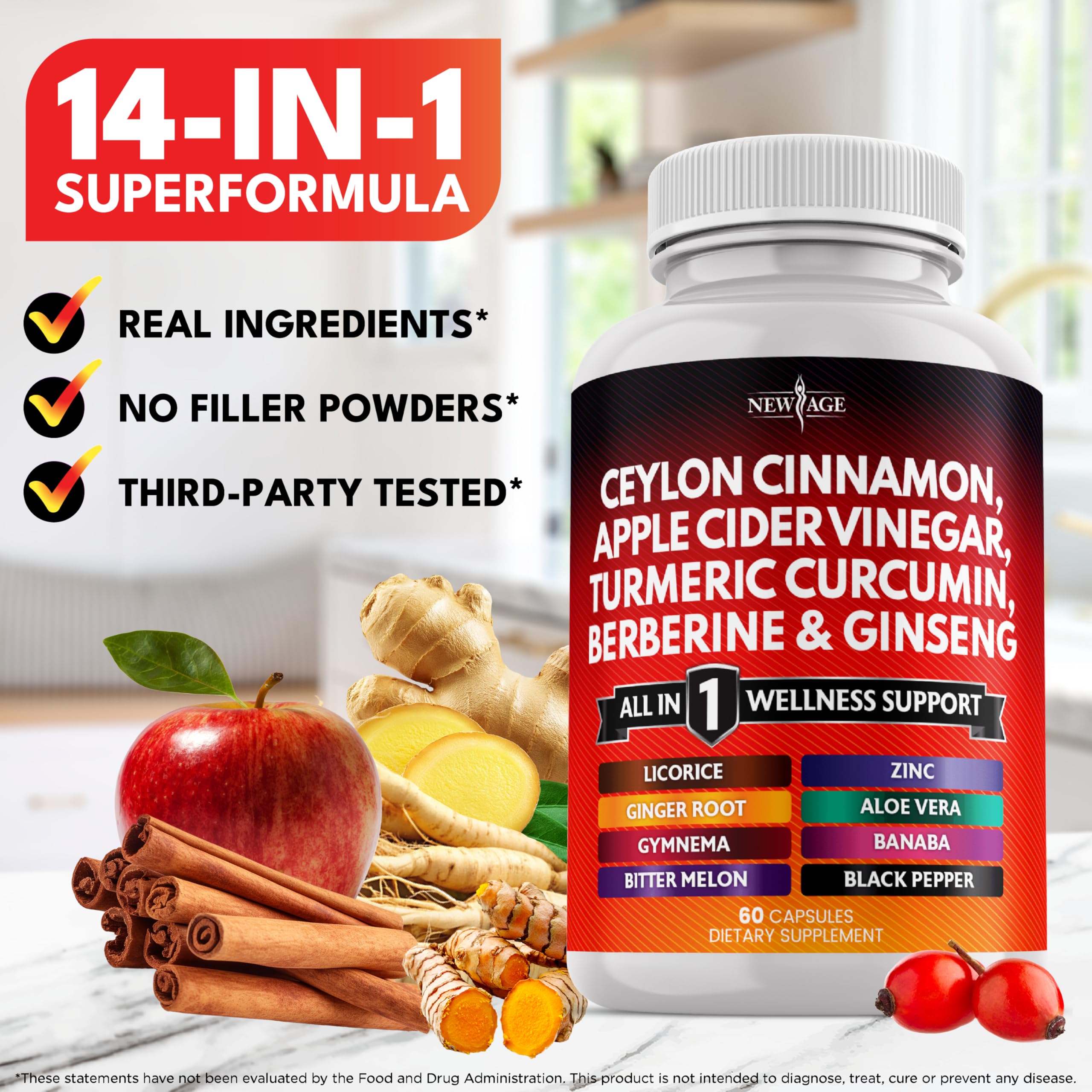 Dietary supplement bottle with dosage information and 120 count