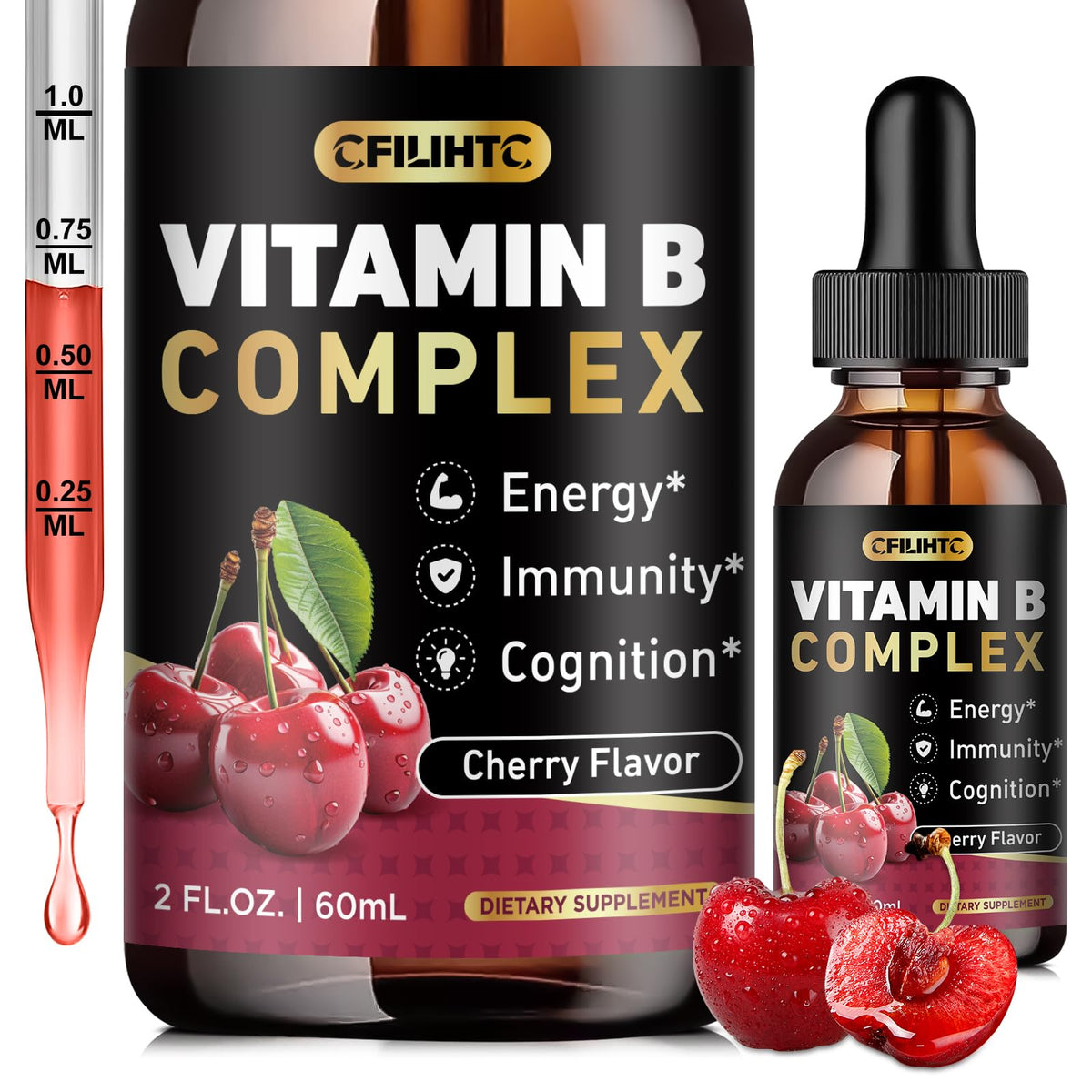 CFILIHTC Vitamin B Complex Liquid Drops bottle with cherry flavor