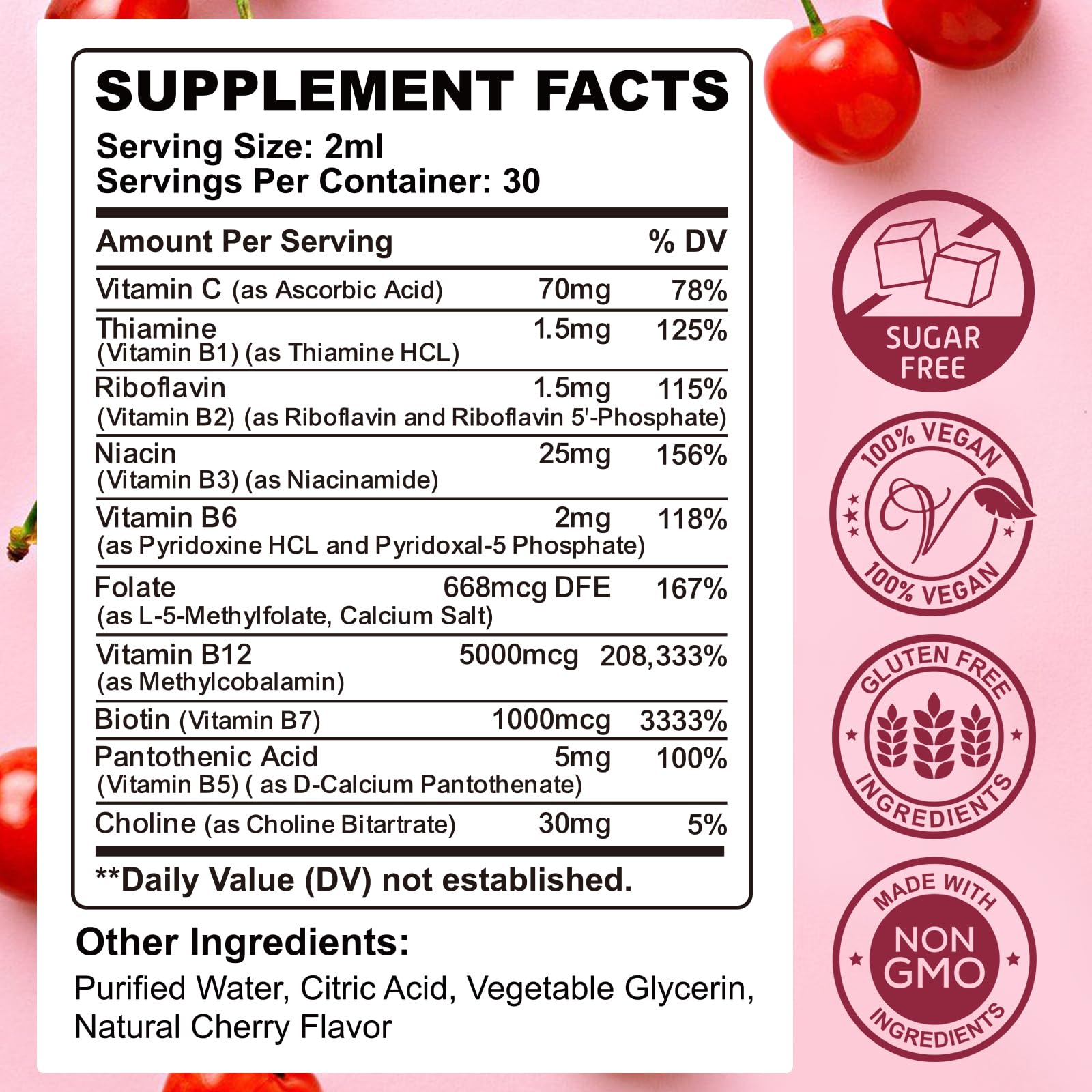 Front label showing B vitamins and methyl B12 5000 mcg