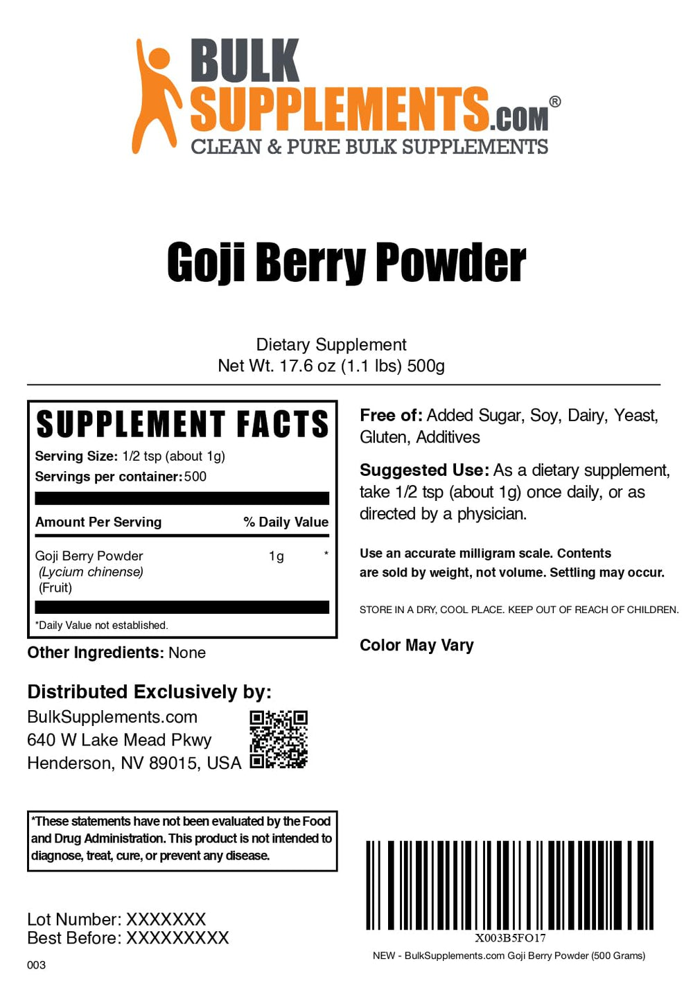 cGMP facility testing and quality control for Goji powder
