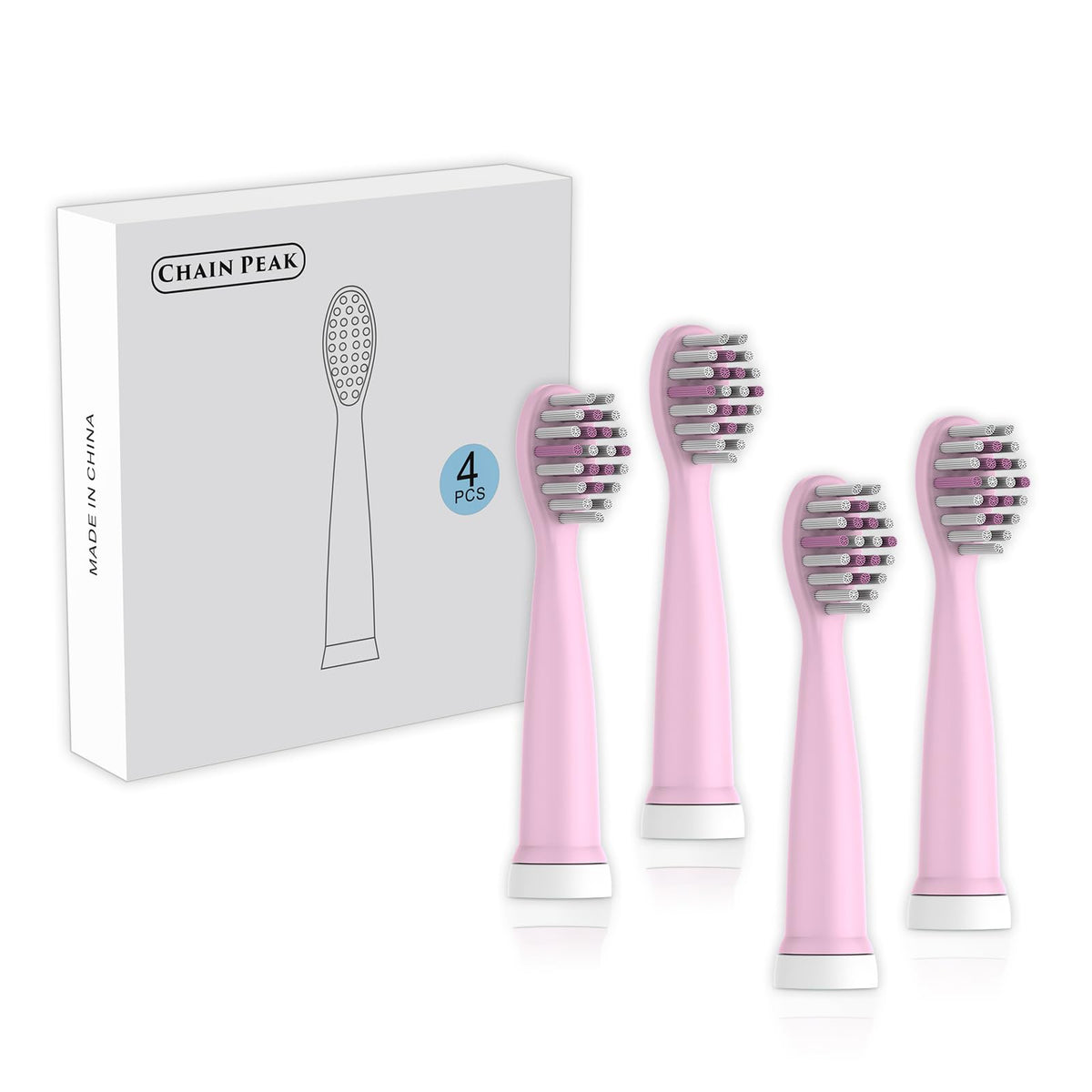 Main product image: CHAIN PEAK Kids Sonic Toothbrush Replacement Heads 8650/8660 Light Pink 4-Pack