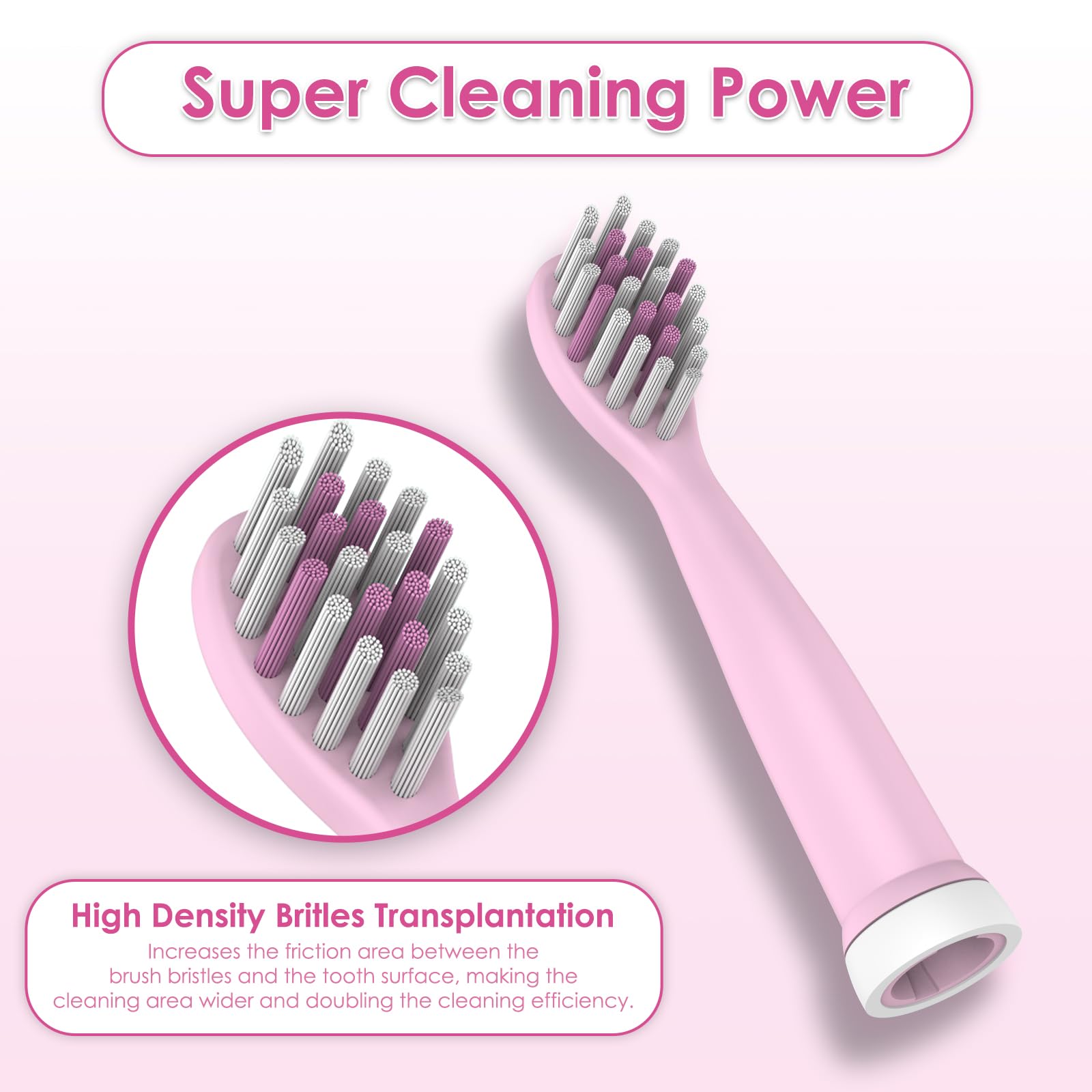 Four replacement brush heads for CHAIN PEAK Kids Sonic Toothbrush 8650/8660 (light pink)