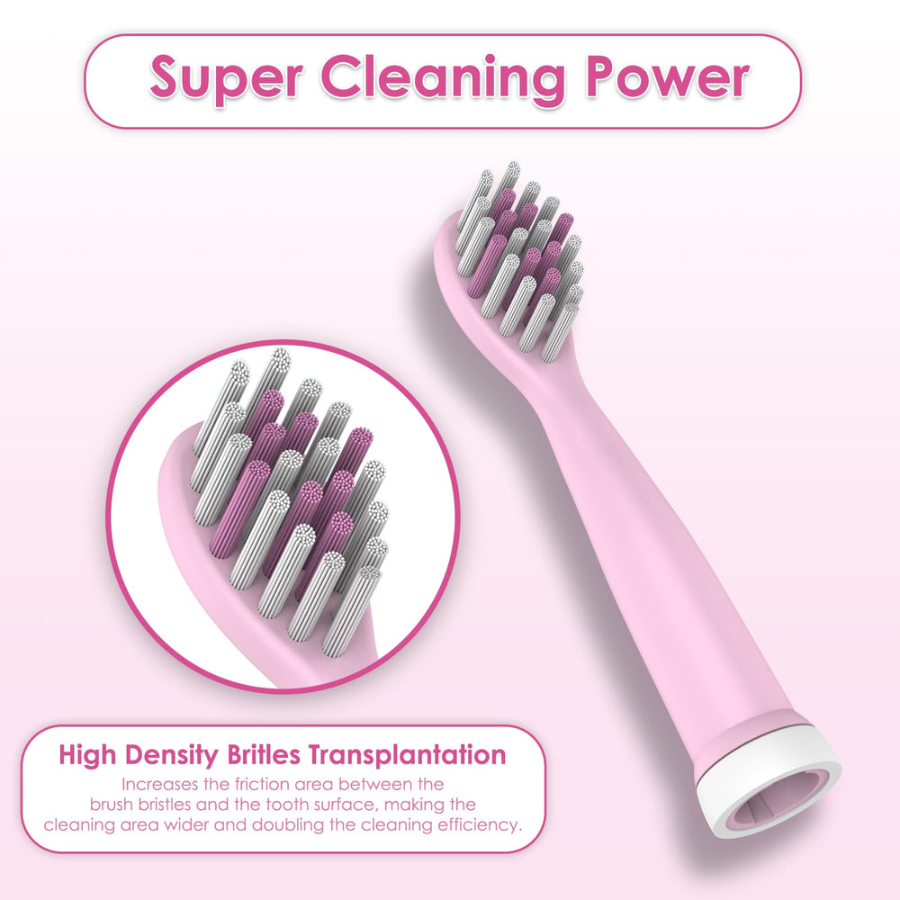 Four replacement brush heads for CHAIN PEAK Kids Sonic Toothbrush 8650/8660 (light pink)