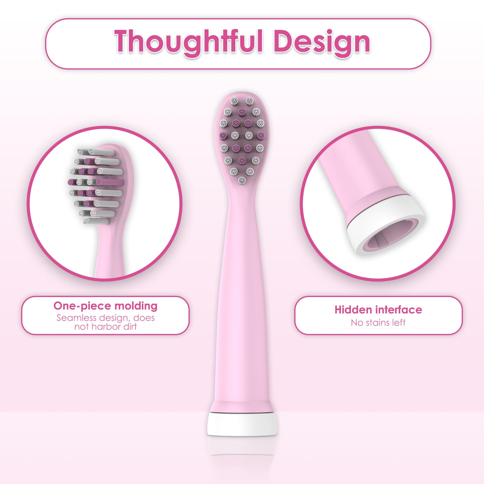 Close-up of 3D round-head bristles on CHAIN PEAK kid toothbrush replacement head