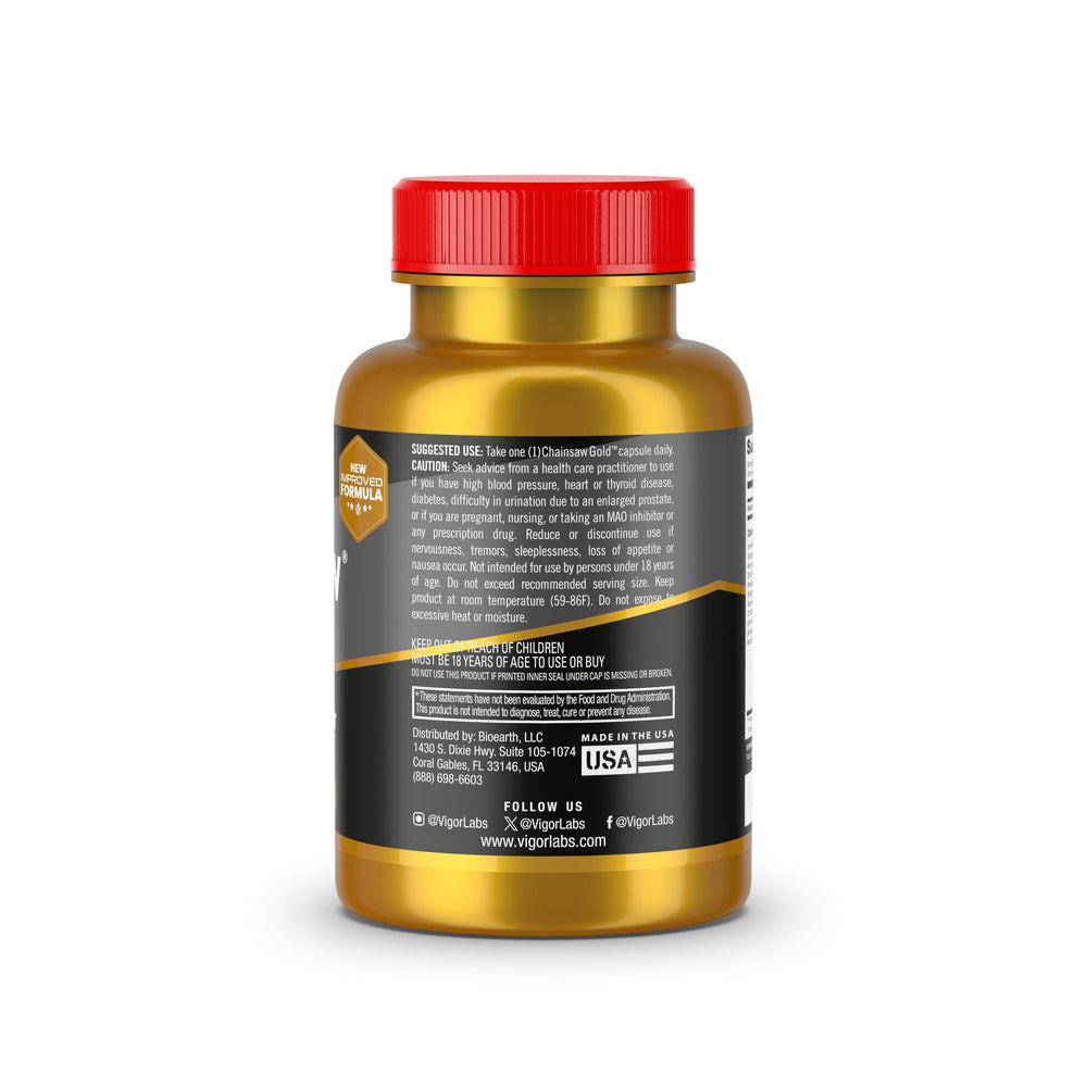 Chainsaw Gold packaging highlighting endurance