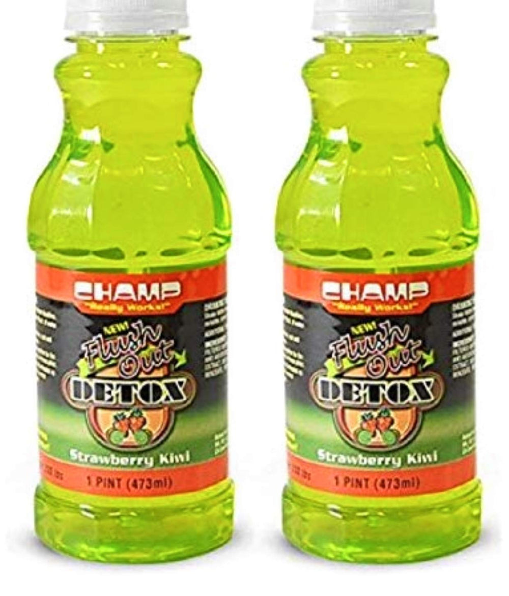 Two Champ Flush Out Detox Drink bottles in Grape flavor, 1 pint each
