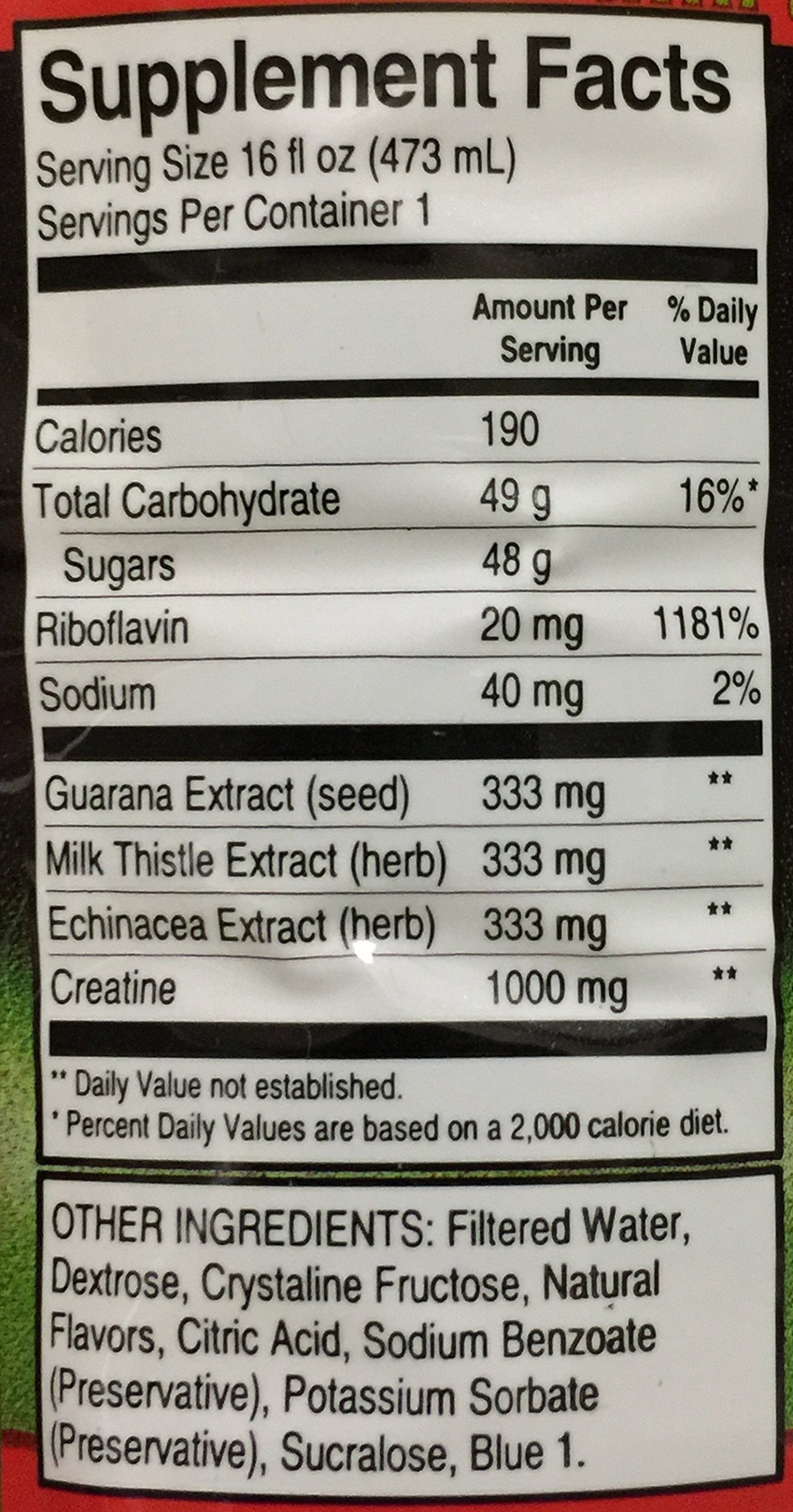 Back label of Champ Flush Out Detox Drink Strawberry Kiwi 16 oz bottle