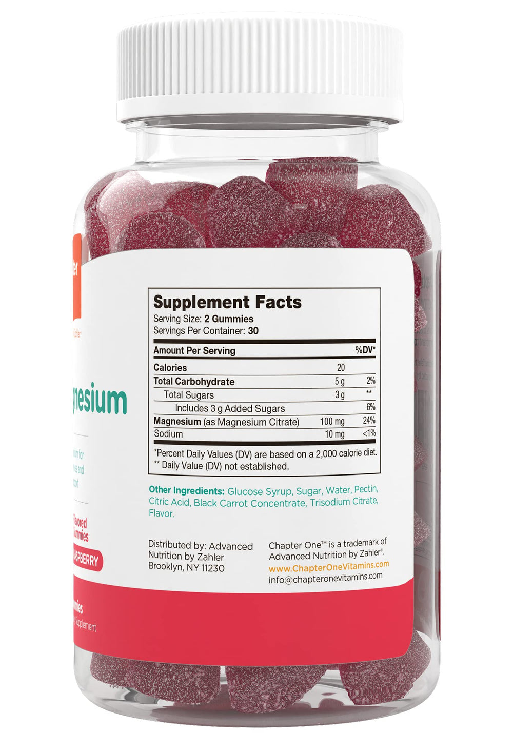 Close-up of raspberry flavored magnesium gummy