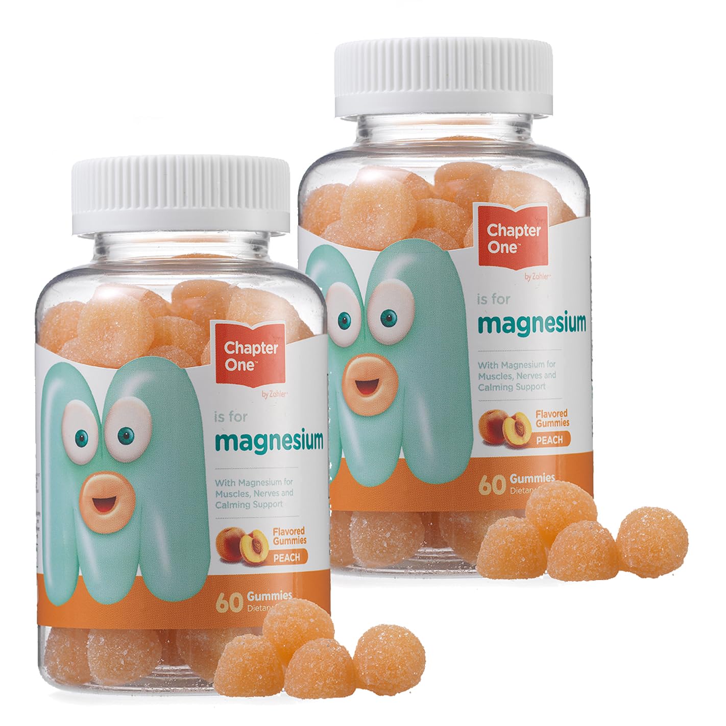 Chapter One Magnesium Gummies Peach flavor, 100 mg magnesium citrate per gummy, kosher certified, gelatin-free, allergen-free