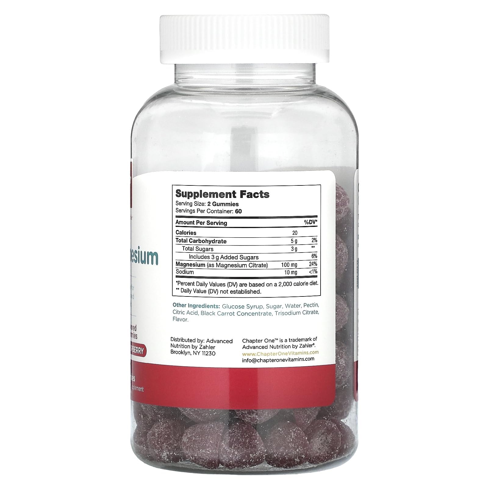 Chapter One Magnesium Gummies Raspberry bottle with gummies