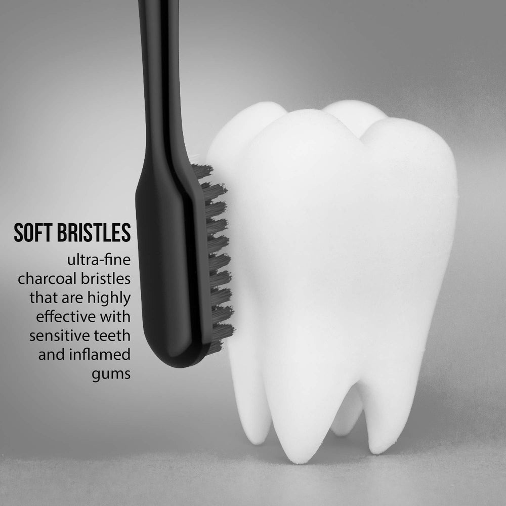 Close-up of activated charcoal-infused bristles