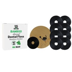 Charcoal dental floss with bamboo holder and 8-pack refill