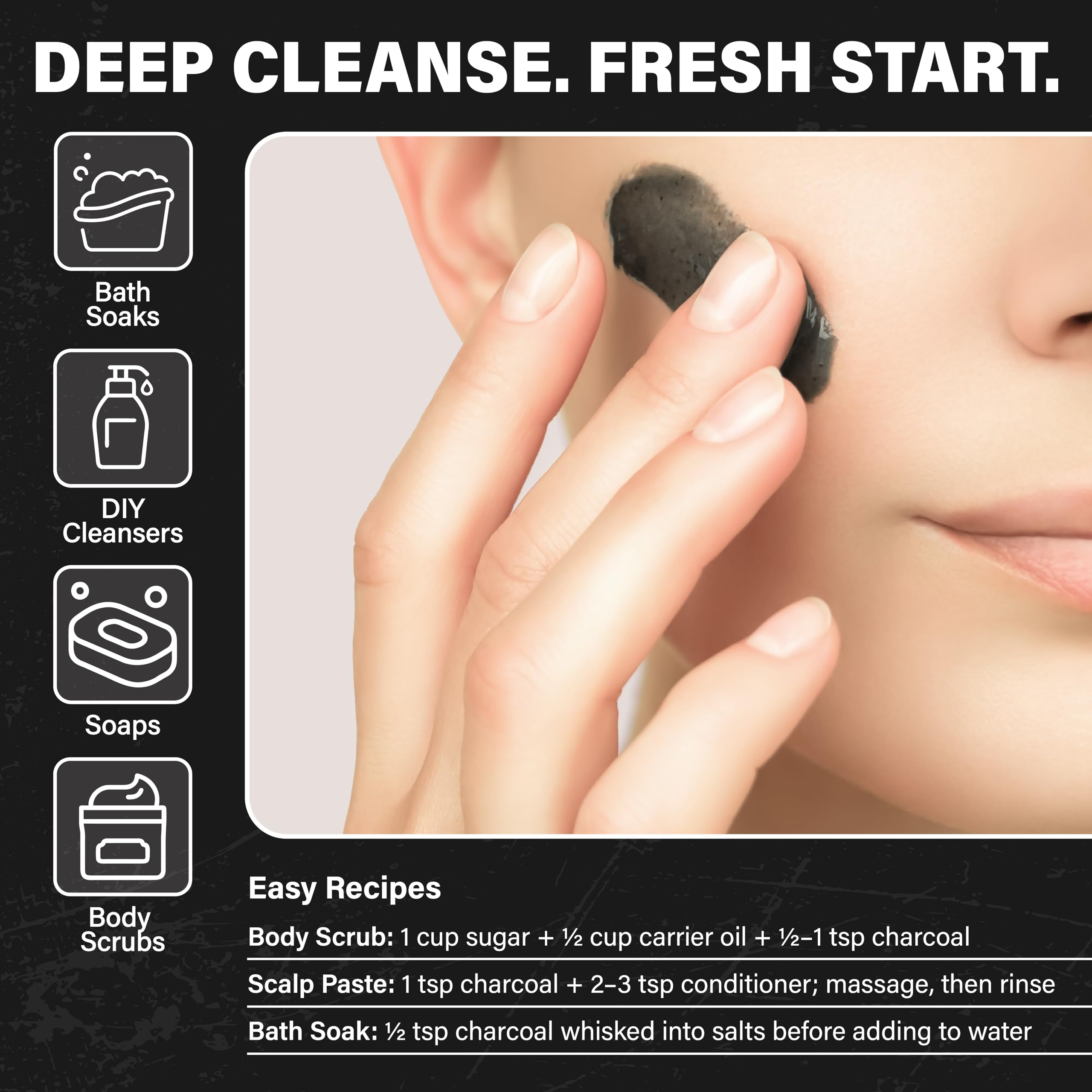 Internal detox benefits of coconut-derived charcoal powder