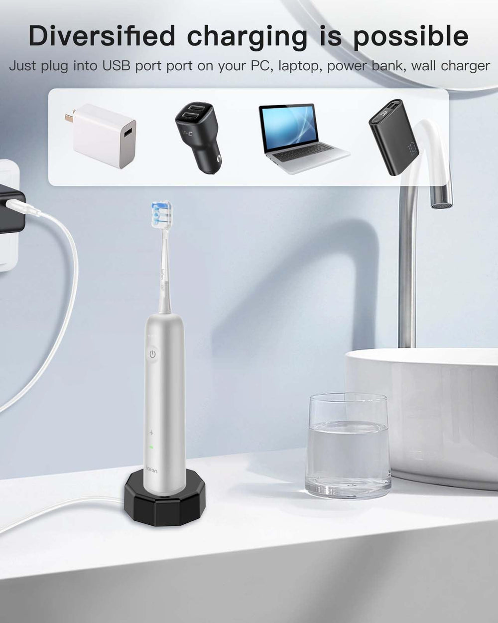 USB charging port and magnetic toothbrush attachment