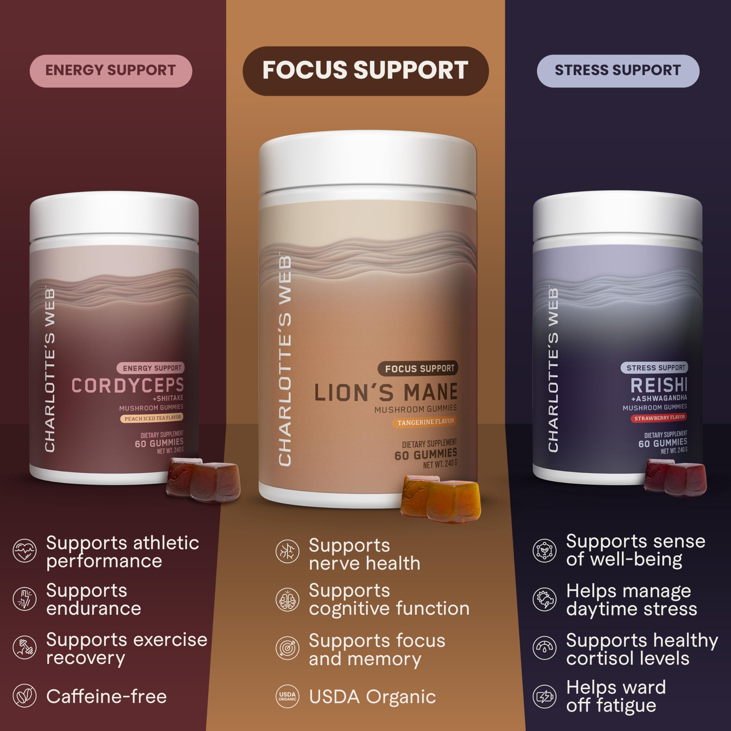 Labels showing gluten-free, vegan, kosher and non-GMO
