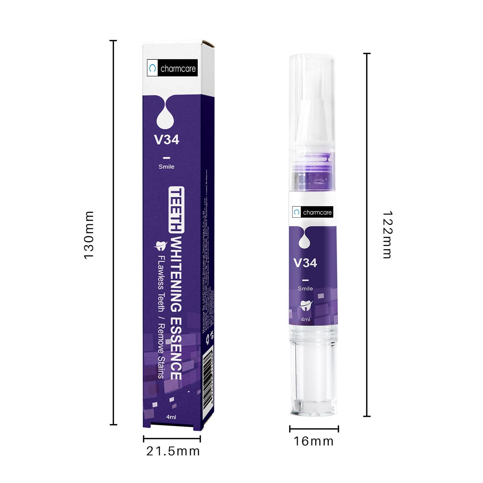 Before and after whitening effect on teeth with CharmCare pens