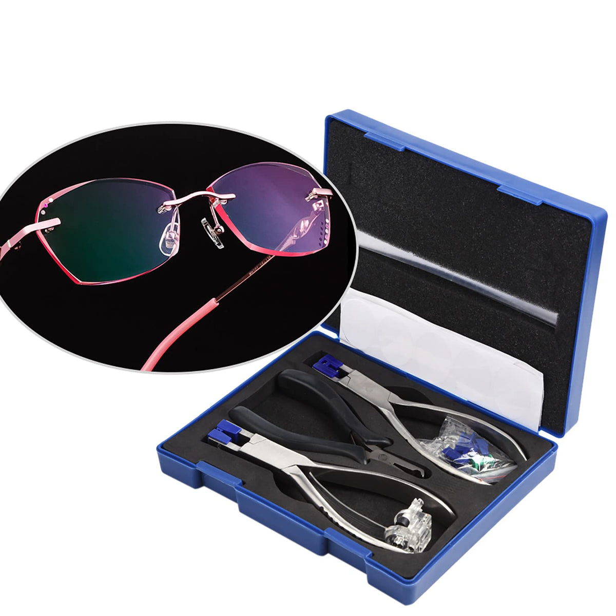 Chazcool Glasses Pliers Kit with blue storage box - front view