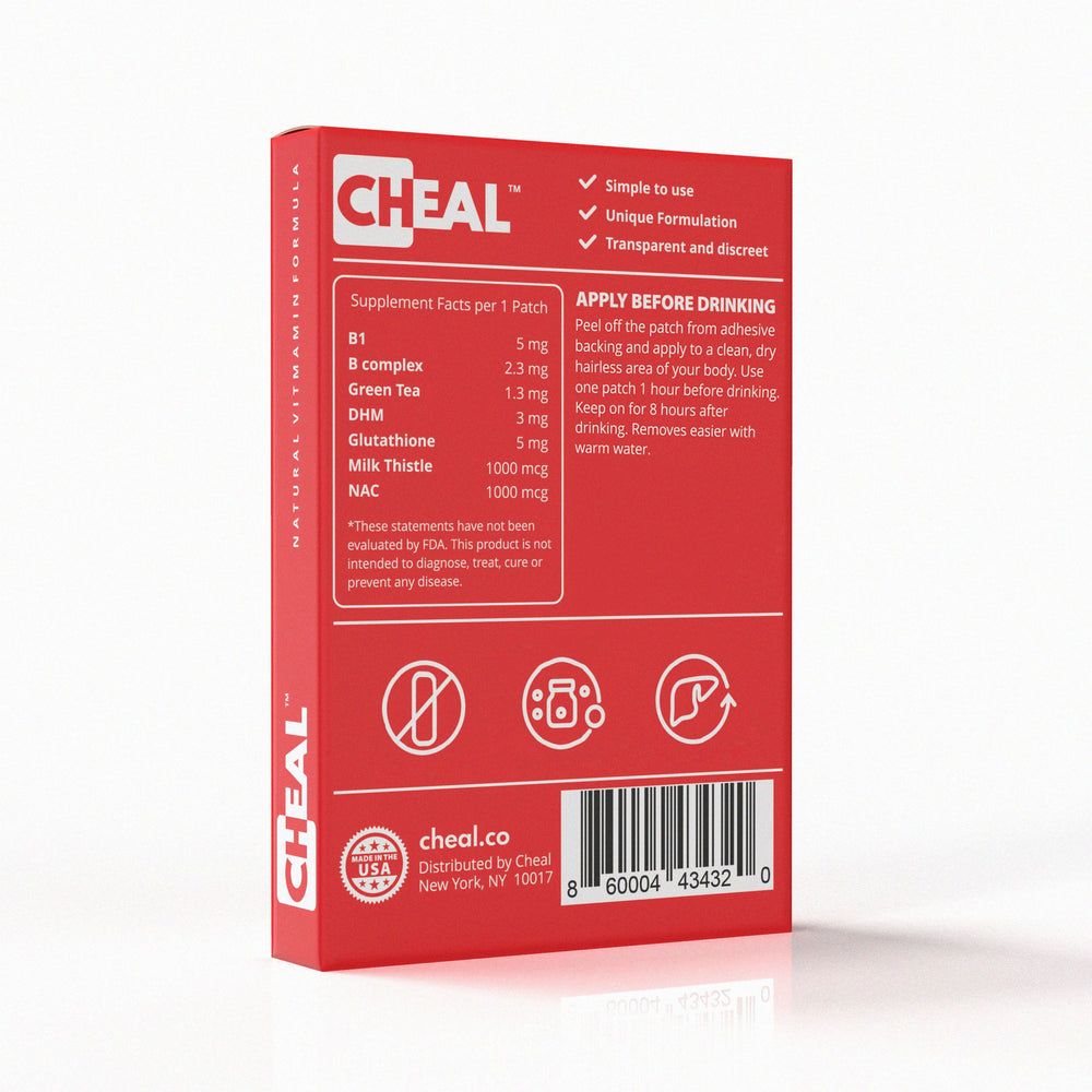 CHEAL Party Recovery Patch front-pack display emphasizes an easy morning-ready routine.