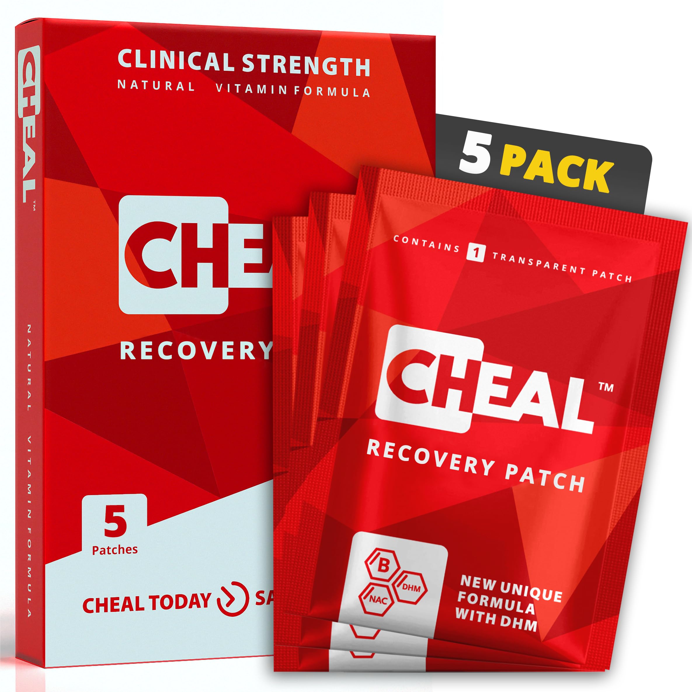 CHEAL Party Recovery Patch pack closeup demonstrates discreet wellness for mornings after celebrations.